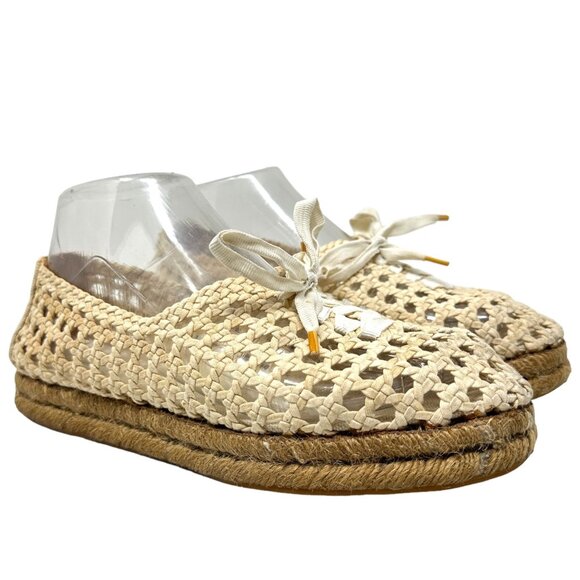 Saint Laurent Womens 7 38 Cream Espadrille Lace Up Loafers Woven Round Toe - Picture 9 of 16